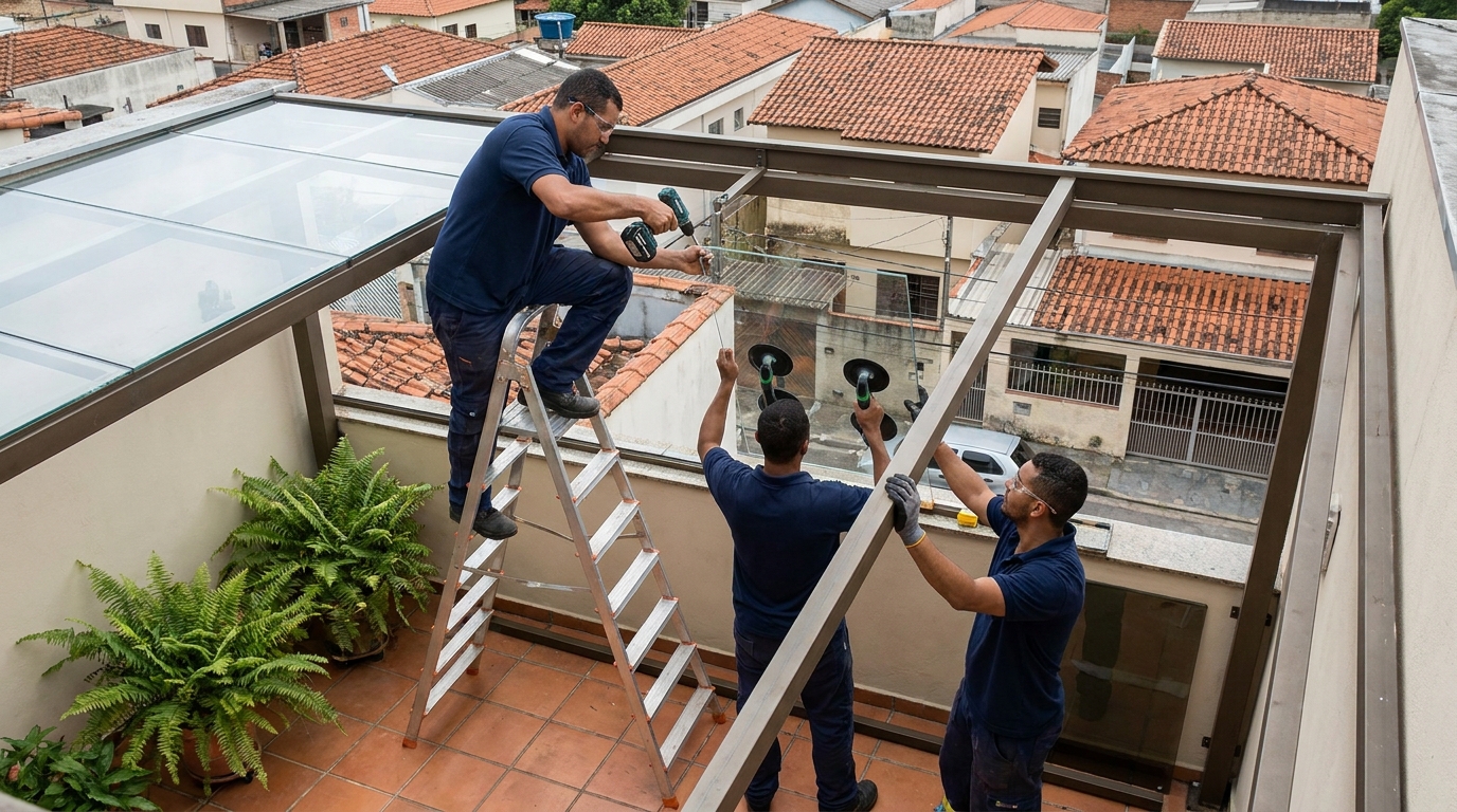 Cobertura de vidro em terraço com telhados em Fortaleza-CE