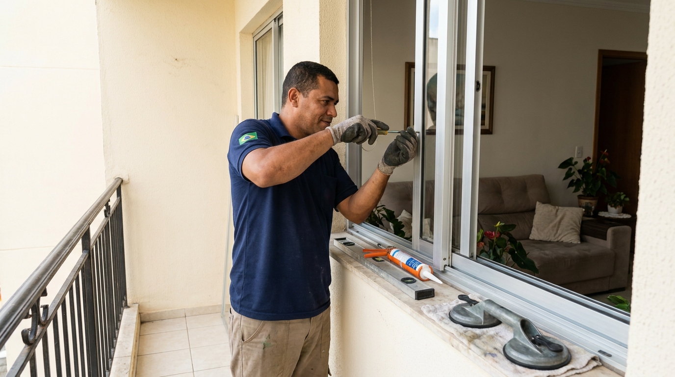 Janela com sala ao fundo em Fortaleza-CE